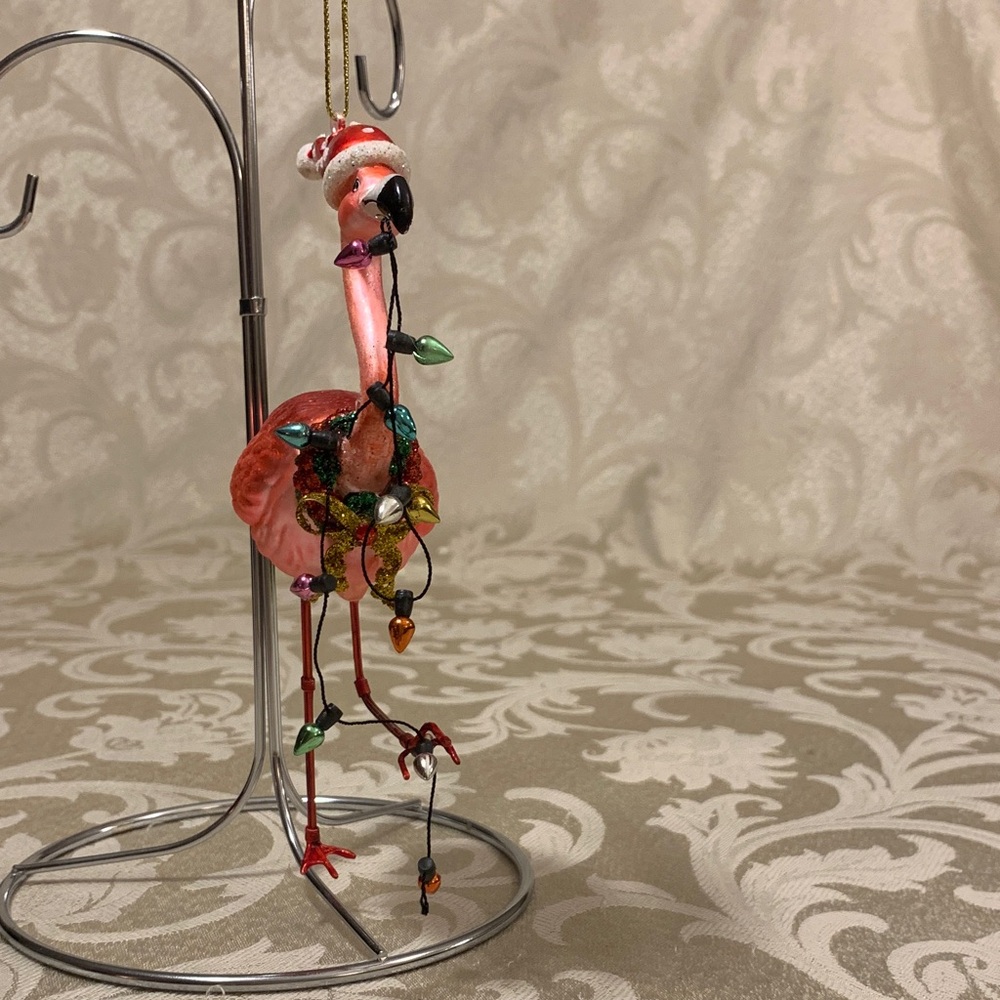 Festive Flamingo Ornament with Santa Hat - Picture 3 of 8